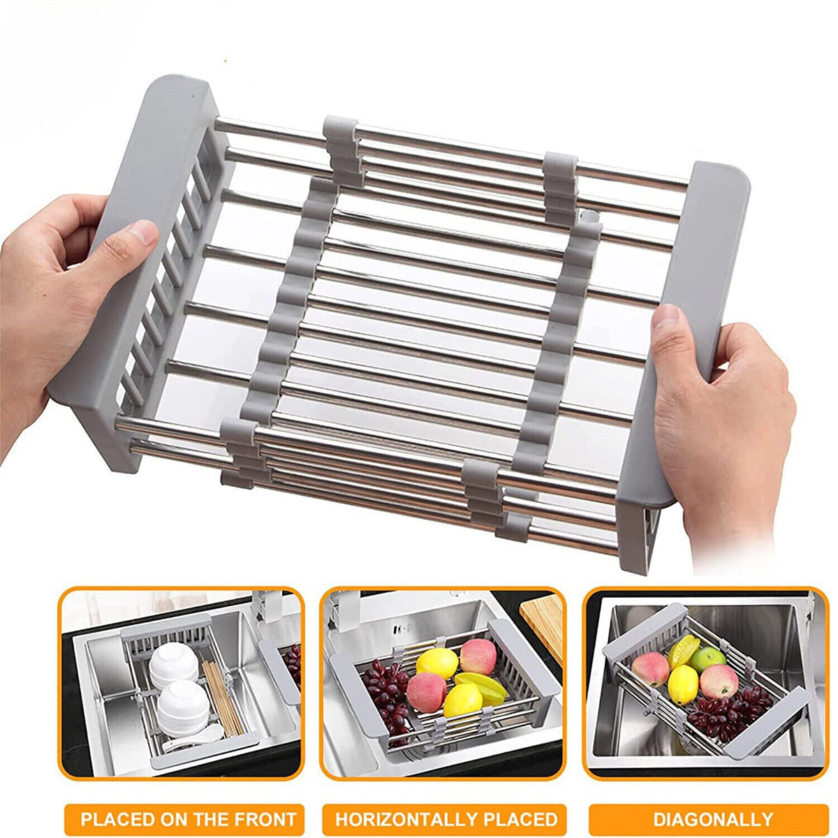 Expandable stainless steel kitchen sink drain basket