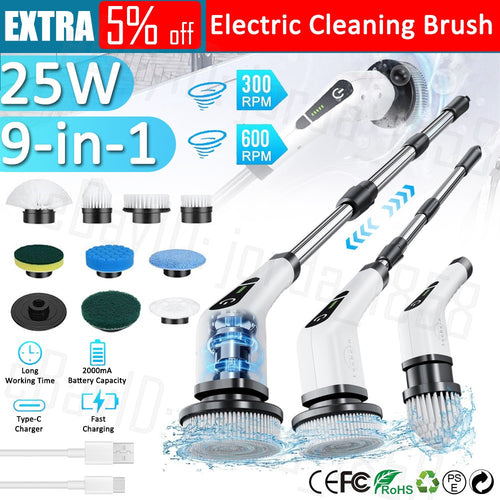 9-in-1 cordless electric spin scrubber